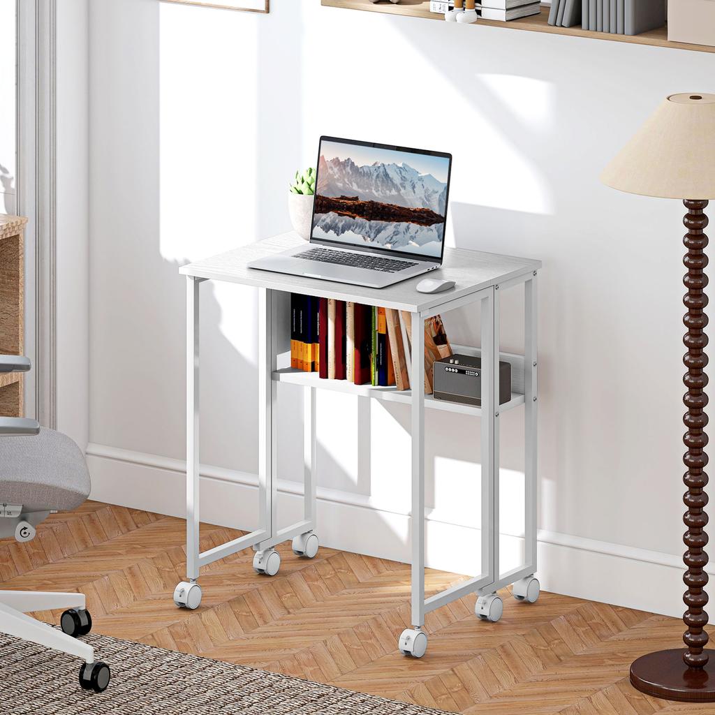 Foldable desk, convertible into a side table, open shelf, White