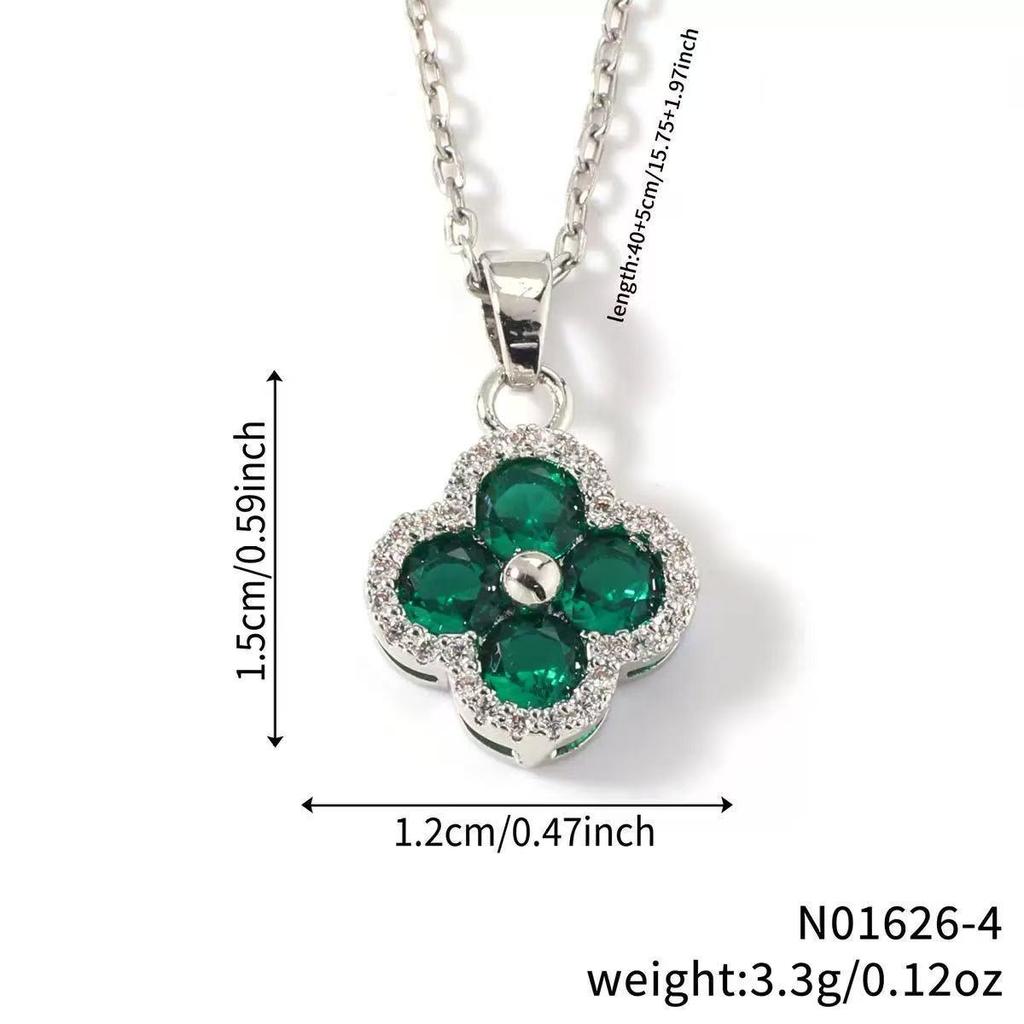 Copper & Titanium Steel Four-Leaf Clover Agate Clavicle Necklace – Fashionable, Versatile, High-End Design