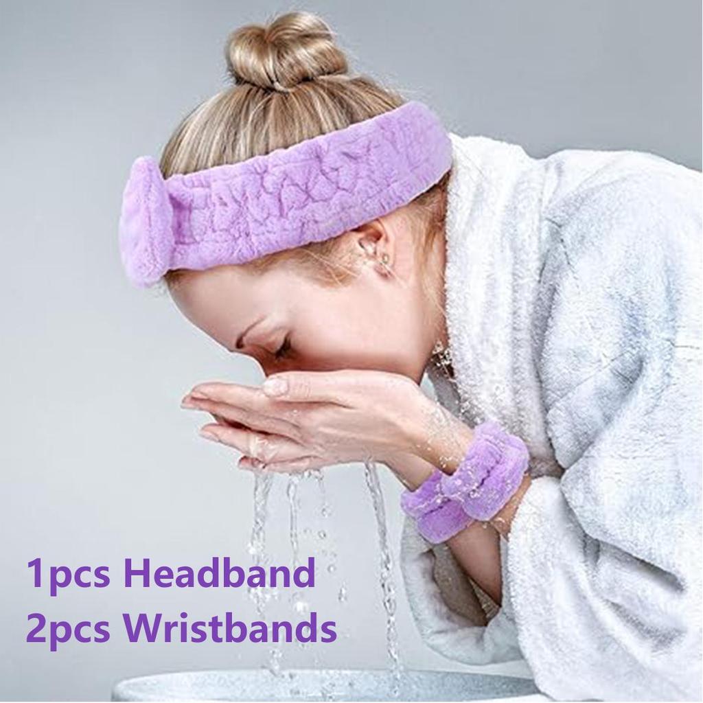 Cute Bow Headband and Wristband Set, Beauty Makeup Headband Wristband, Ladies Spa Headband for Face Washing, Makeup Headband, Skincare Headband