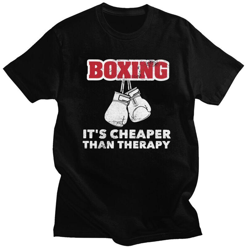 Mens Boxing Cheaper Than Therapy T Shirt Round Neck Short Sleeve Cotton Boxer Marital Arts Quotes Tee Shirt Streetwear Clothes