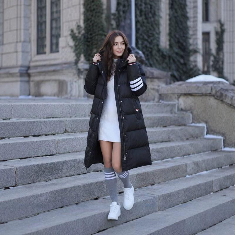 2026 TB Long Down Puffer Jacket Women 90% White Duck Thick Warm Casual Winter Coat
