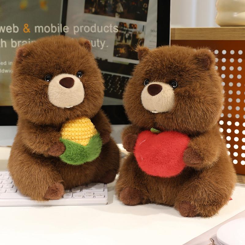 Non-Toxic Cuddly Groundhog Plush Toys Fluffy Cozy Holding Corn Groundhog Doll Lovely Children Appease Doll Kawaii Christmas Gift