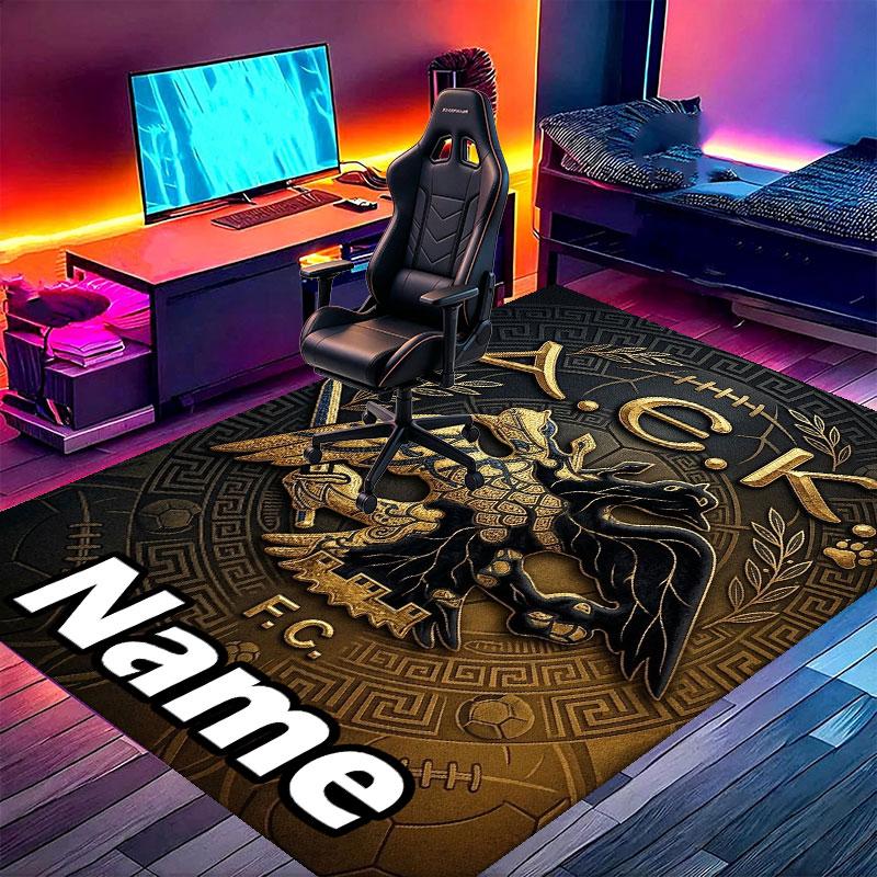 Custom Name Personalized AEK Athens FC Print Carpet, Versatile Home Decor Rug, for Playroom, Apartment, Balcony, Entryway, Hallway Gift