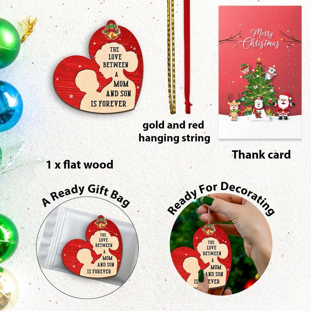 The Love Between a Mom and Son is Forever Ornament, Birthday, for Mothers & Sons Ornaments, Family Wooden Hanging Decoration on Xmas Tree, to Mom