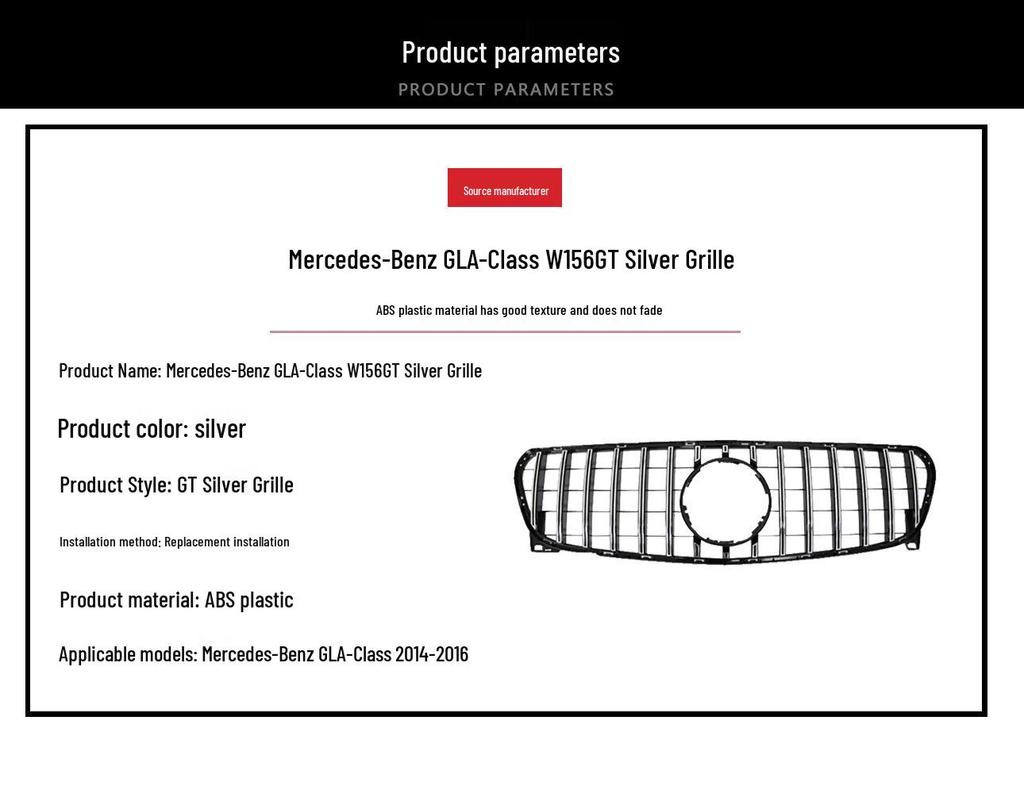 Silver Replacement Grille for 2014-2016 Mercedes-Benz GLA-Class W156 GT