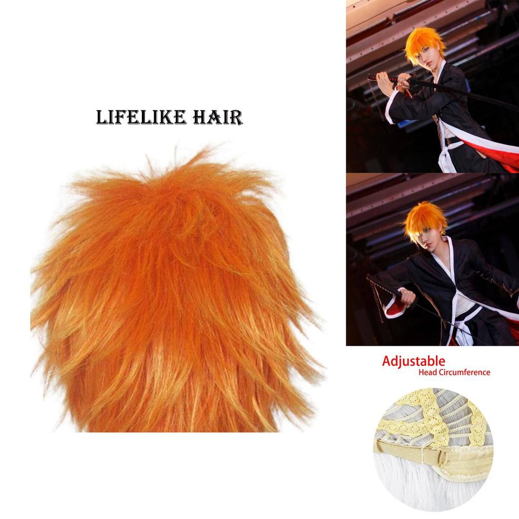 Bright Bleach Kurosaki Ichigo Wig Cosplay Hairpiece Adult Party Prop