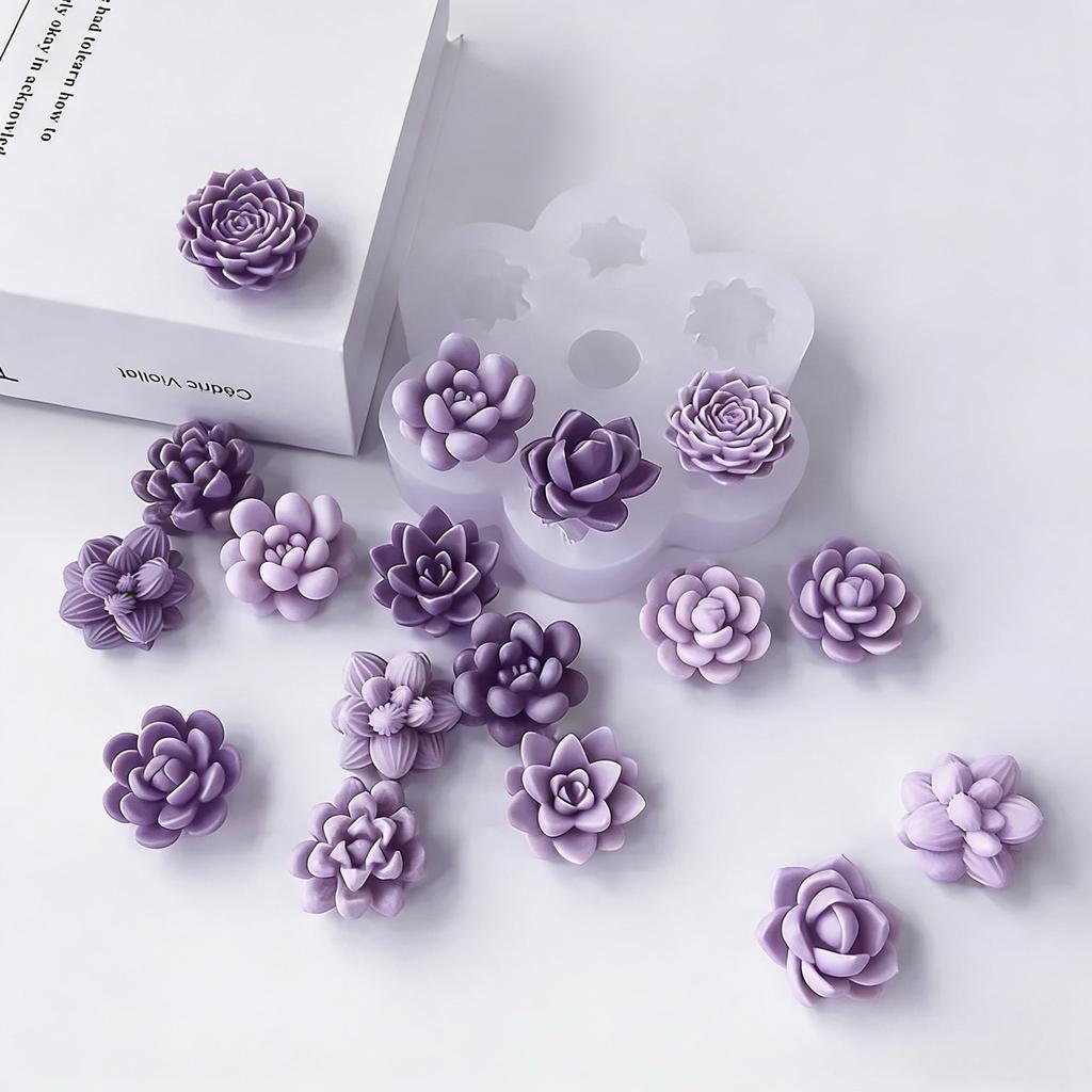 14-Piece Set of Silicone Molds with Succulent Plant and Floral Patterns, Used for Making Scented Candles, Resin Crafts, Soap, C Day Gifts, R