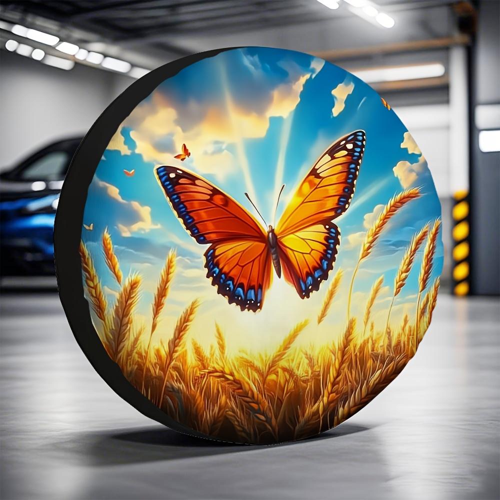 1pc, Waterproof Spare Tire Covers Butterflies Chasing Sunlight Durable 100% Polyester Fabric,Without Electricity Birthday Gifts