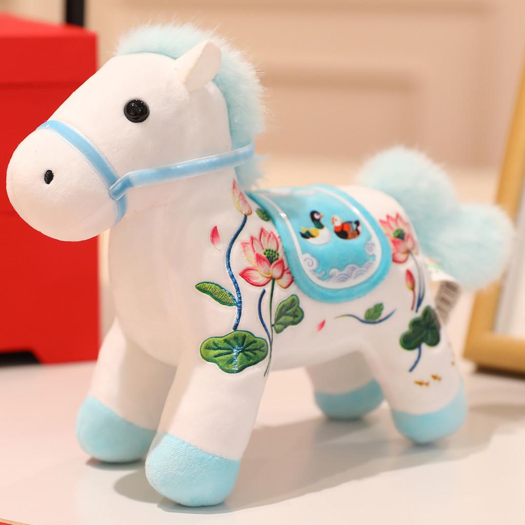 Year Of The Horse Plush Toy With Dragon Phoenix Embroidery Design For Lunar New Year Gift And Home Decor