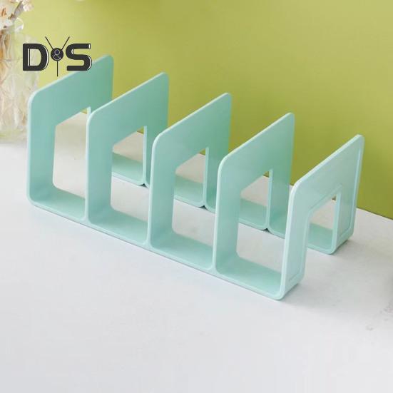 Desk Boodend Storage Organizer Book Support Stand with 4 Vertical Compartments Plastic File Sorter Rack for Book Magazines