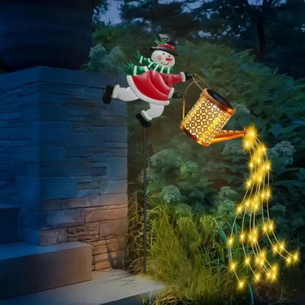 Watering Can Solar Snowman Lights Solar Powered LED Light Christmas Patio Decorations Pathway Lighting Outdoor Metal Crafts