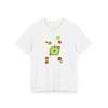 Women White Apple Print T-Shirt with Green Apple Red Button Fruit Pattern Short Sleeve Round Neck Blouse