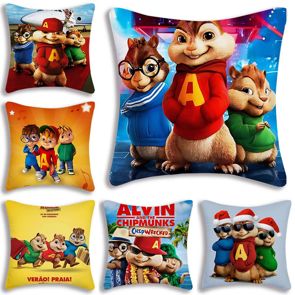 Anime Alvins and the Chipmunks Pillow Covers Cartoon Sofa Decorative Home Double-sided Printing Short Plush Cute Cushion Cover