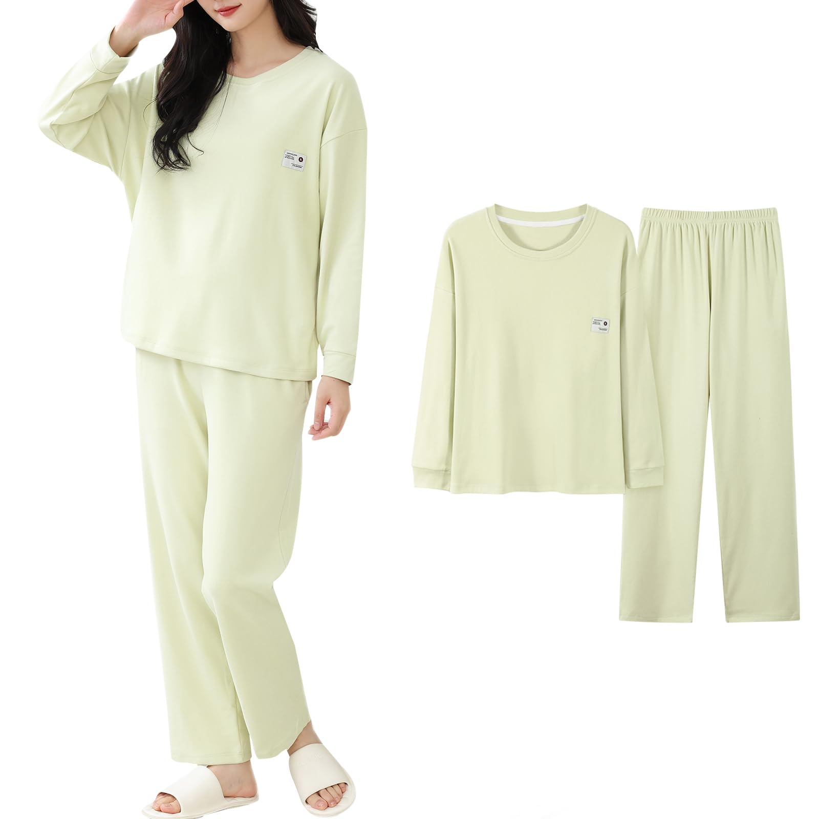 

AQRTPXU Толстый комплект с длинным рукавом, простой и милый, однотонный, идеально подходит для осени и зимы, женская пижама, домашняя одежда, удобный, эластичный, легкий, зелёный