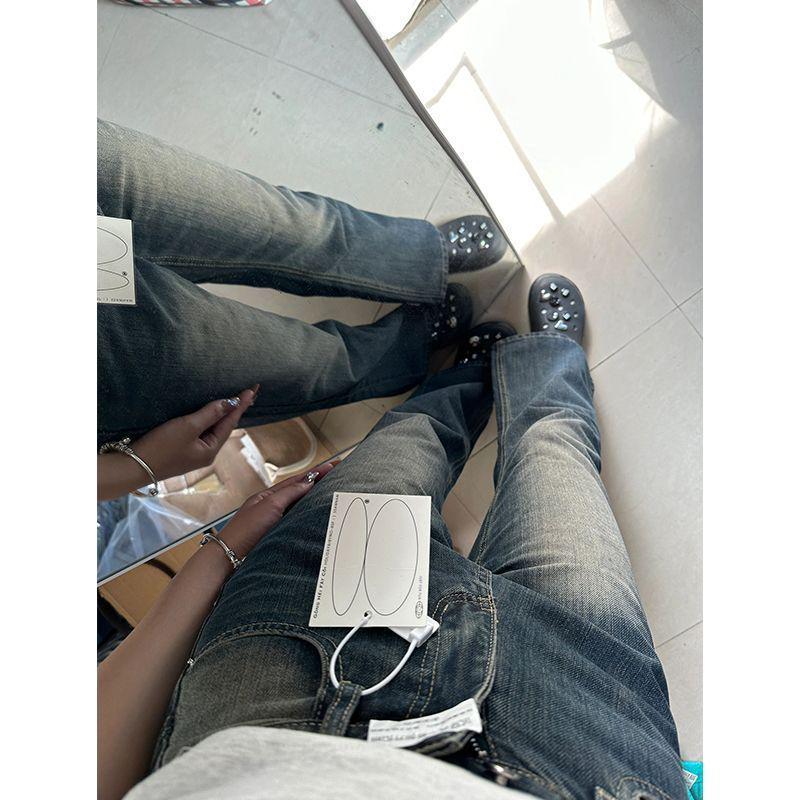 Damen High-Waist Retro Micro Flare Jeans - Petite, Locker, Schlankmachend, Weitbein, Bodenlang Sommerstil