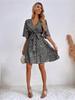 V Neck Printingt Dress Waist Hugging Dress Elegant Short Sleeve Dresses Causal Women Dress