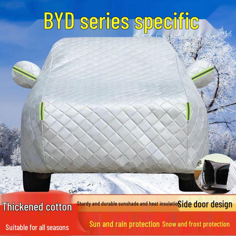 BYD Comprehensive Car Cover: Protects Against Sun, Rain, Hail; Thick Cotton for Models Han, Qin, PLUS, Yuan, Seal, Song L, Tang DMi.