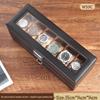 Carbon Fiber PU Double Layer Watch & Jewelry Storage Box - Holds 6 Watches & Cufflinks