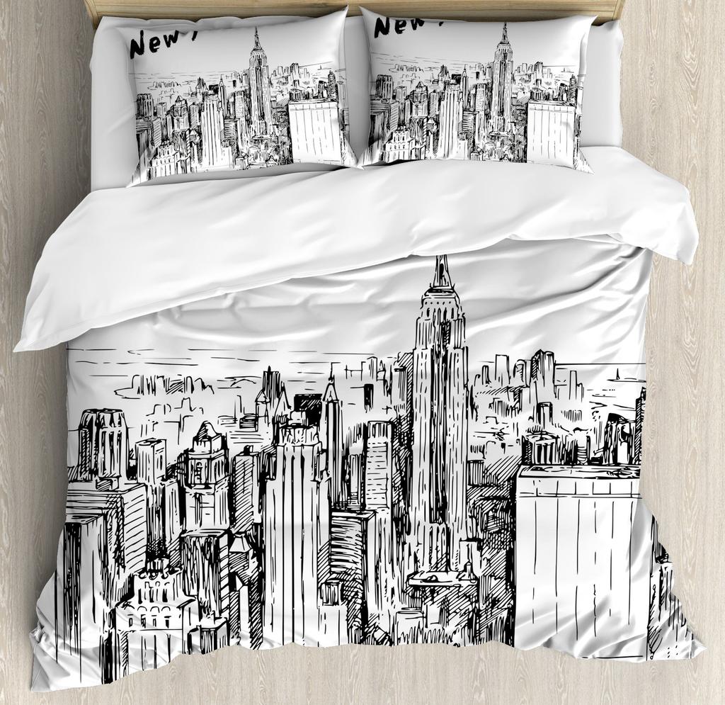 City Building Beding Set New York Theme Warm Comforter Cover Soft Duvet Cover for Children Kids Tens Adult Peoples Men Featuring 2 Pilow Bedrom