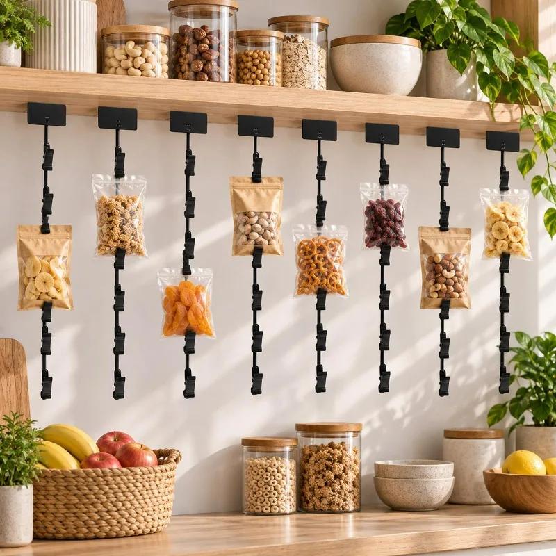Black Snack Hanging Strips with Clips Display Hanger Clips Display Cabinets Hook Holder Merchandise Strip Snack Sealing Supplies