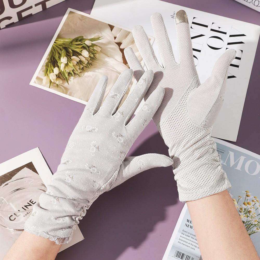 

Солнцезащитные перчатки для женщин летом, защита от УФ-лучей, удлиненные, из хлопковой нити, для вождения, с сенсорным экраном, противоскользящие, тонкие кружевные перчатки One Size
