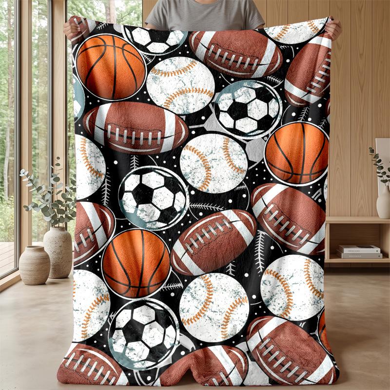 Sports Ball Pattern 2 Theme Blanket Lightweight Warm Flannel Blanket Decorative Throw Blanket for Home Decoration