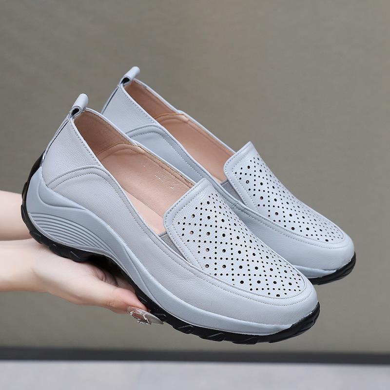 Fashion GKTINOO 2025 Spring Real Leather Shoes Thick Bottom Women Shoes Wedges Cutout Sneakers Platform Loafers Lightweight Mom Shoes