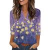 Ladies' Fashionable And Casual Floral Printed Three-quarter Sleeve Loose V-neck Button Shirt