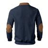 Men Quarter Zip Shirt Long Sleeve Turndown Collar Pullover Color Block Jacquard Sweatshirt with Elbow Patches for Daily Wear