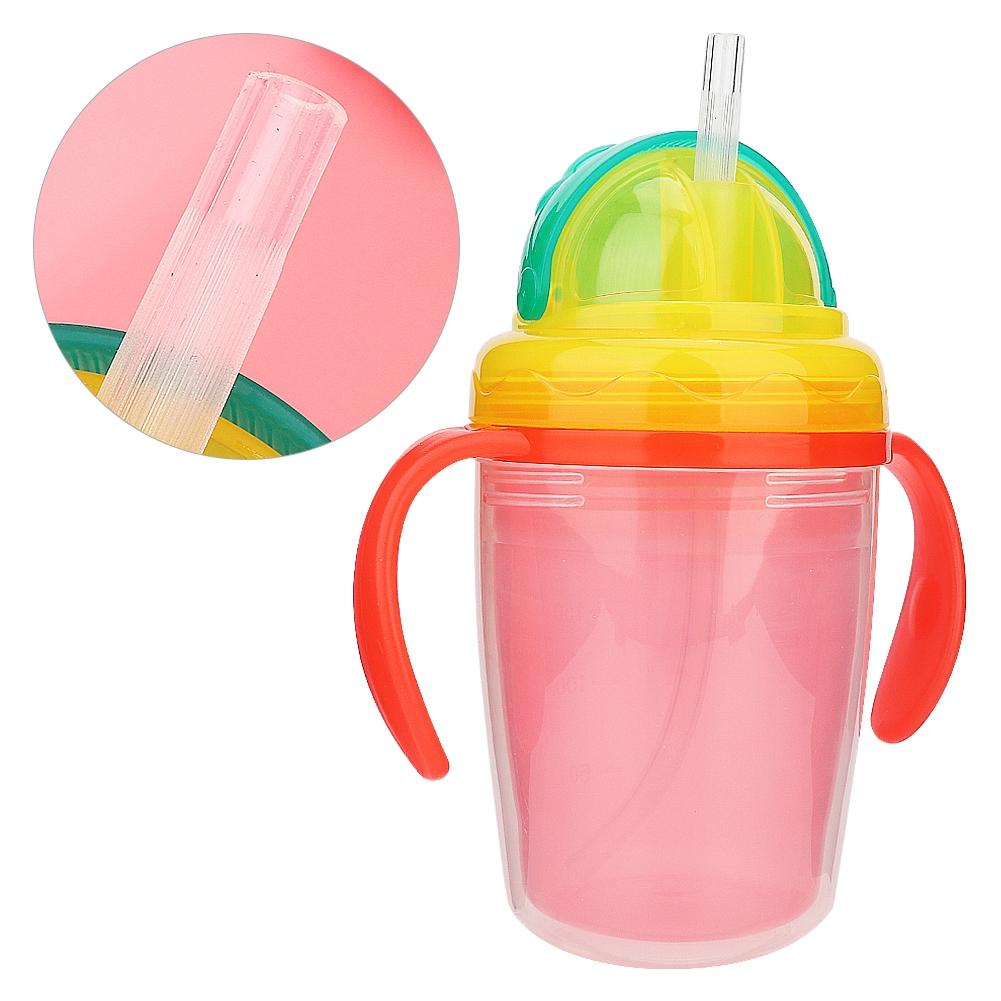 Baby Cup Bottle Straw Water Feeding Portable Handle Training Drinker Accessories (Pink)