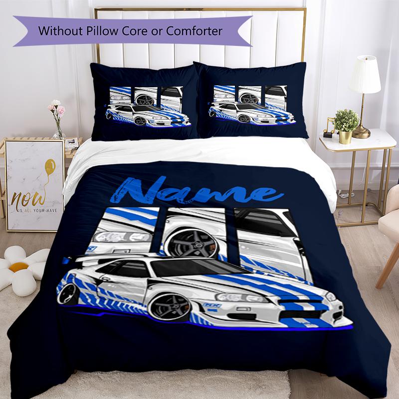 3pcs Custom Name Racing Bedding Set Duvet Cover Closure Includes 1 Duvet Cover & 2 Pillowcases, Soft and Comfortable for All Seasons.