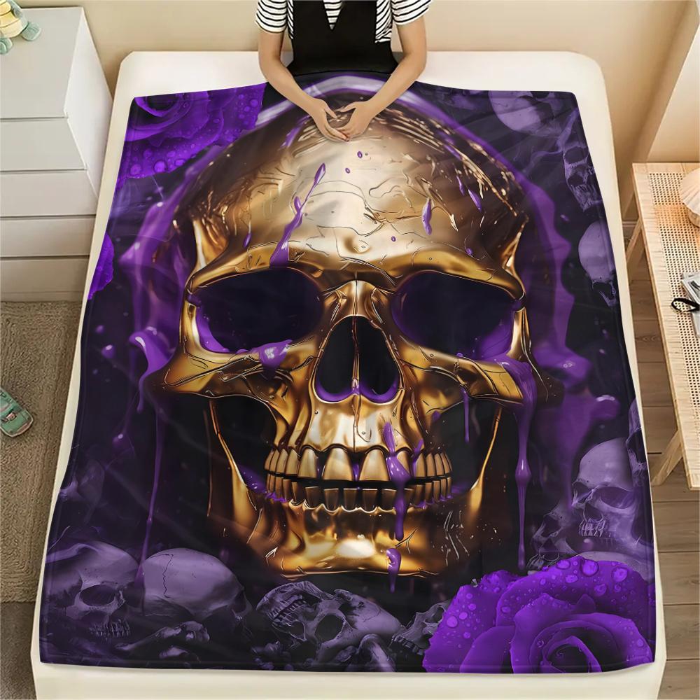 Skull and Love Print Flannel Blanket,High quality Comfortable for All Seasons,Home Decor,Warmth and Comfort,Perfect for Christmas Gifts