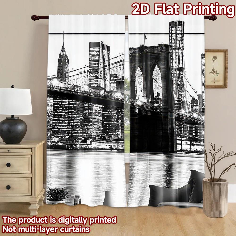1pc 2D Flat Photography Backdrop Popular Party Backdrop Cityscape Night Bridge 100% Polyester Festive Wall Decor for Holiday