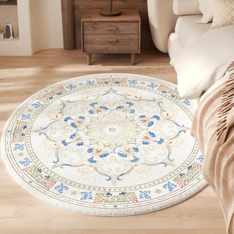 Bohemian Style Rugs for Bedroom Retro Living Room Decoration Round Carpet Fluffy Soft Bedside Plush Rug Thick Casual Floor Mat
