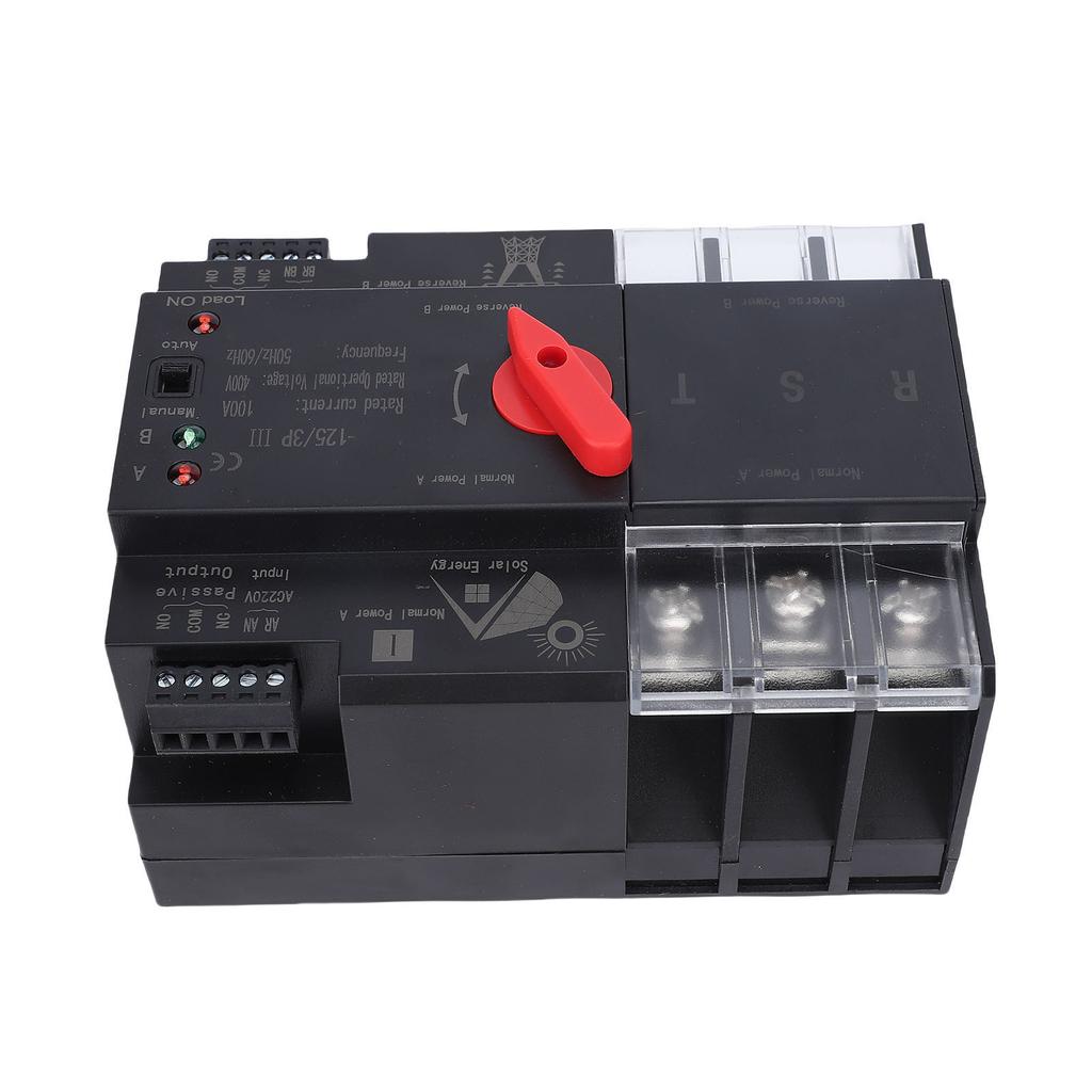 Dual Power Automatic Transfer Switch Uninterrupted ATS 3P 100A Din Rail Mount Toggle Controller PV Mains Supply