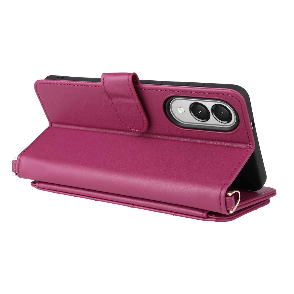 For Samsung Galaxy S25 Edge Wallet Case with Shoulder/Wrist Strap Leather Phone Cover Stand