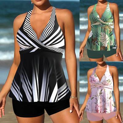 2025 Colorful Print Plus Size Tankini: Loose, Tummy-Covering, Conservative Swimsuit