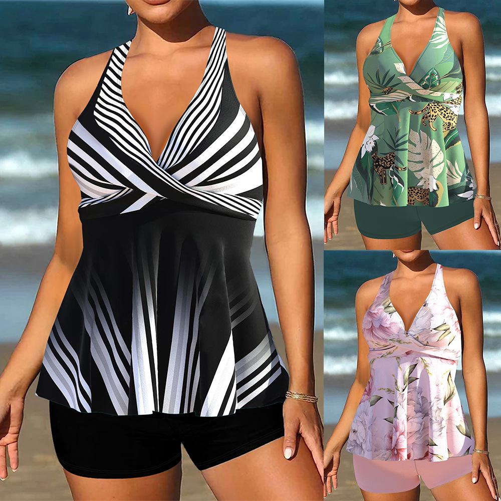 2025 Colorful Print Plus Size Tankini: Loose, Tummy-Covering, Conservative Swimsuit
