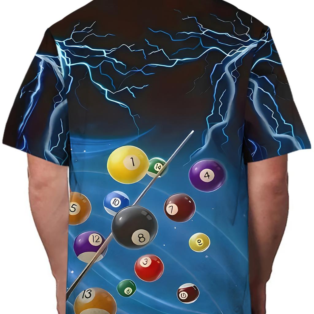 Billardmuster 3D-gedrucktes Rundhals-Kurzarm-T-Shirt für Herren, lässiges Sommer-T-Shirt für den täglichen Gebrauch und Urlaubsresorts