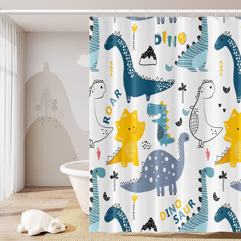 Cartoon Dinosaur Shower Curtains Colorful Cute Dino Funny Animals Pattern for Kids Neutral Shower Curtain Waterproof Fabric