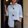 Solid Color Stand Collar Metal Button Long Sleeve Shirt For Women