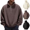 Herren Casual, Trendig, Retro Einfarbiges Halb-Pull Langarm Oberteil mit hohem Kragen, Herren Verdicktes Warmes Lammfell Sweatshirt