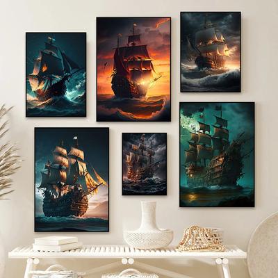 Ocean Sailing Sailboat Canvas Posters and Prints Abstract Painting Wall Art Pictures for Living Room Home Decoration