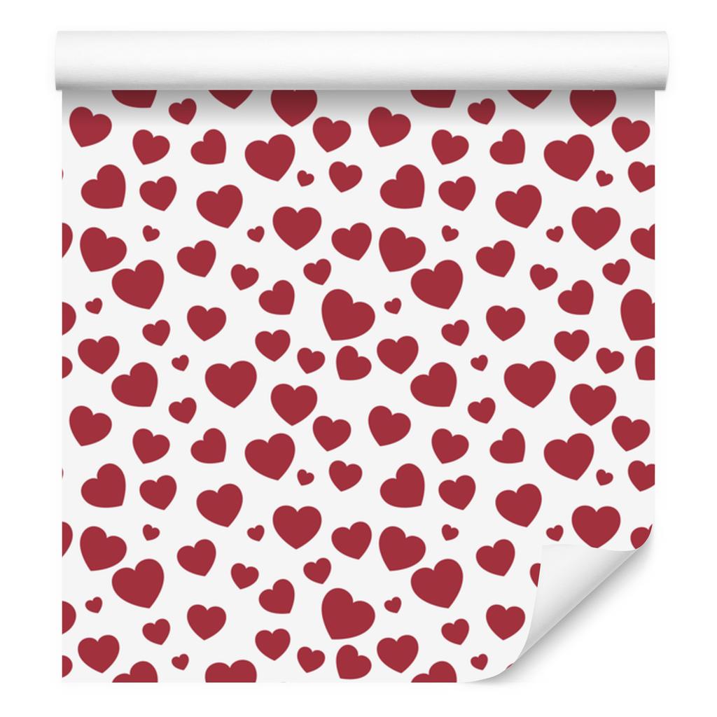 Hearts Wallpaper White, Red and Coral 50x1000