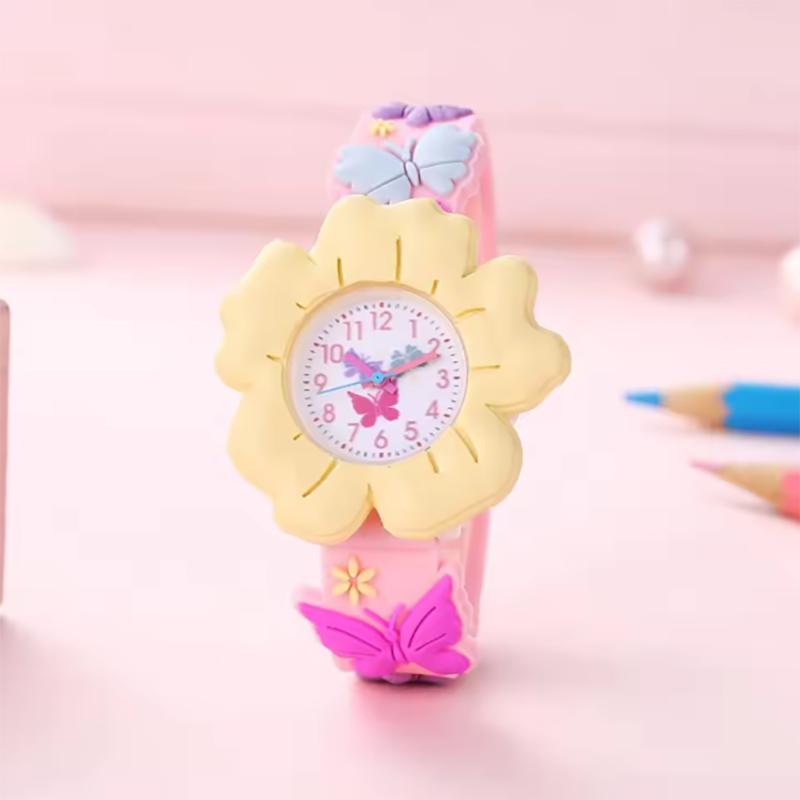 New Children's Flower Butterfly Cartoon Watch 3D Pattern PVC Soft Adhesive Skin friendly Children's Learning Watch