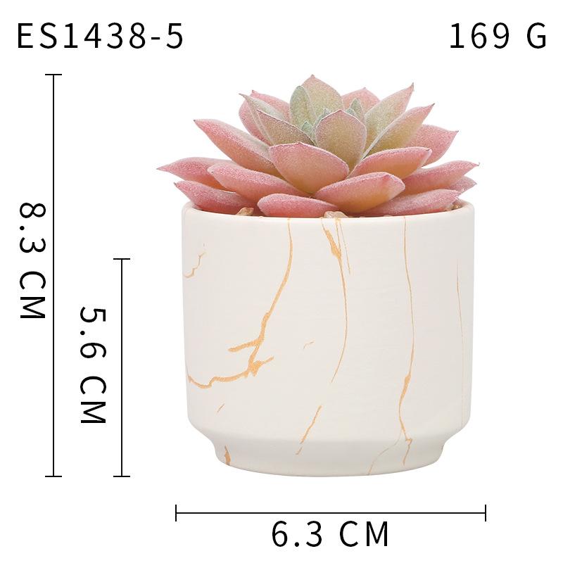 Gold Pattern White Background Ceramic Cup, Simulated Succulent Plant Potted Plant, Mini Potted Plant Office Home Supermarket Decorative Ornament