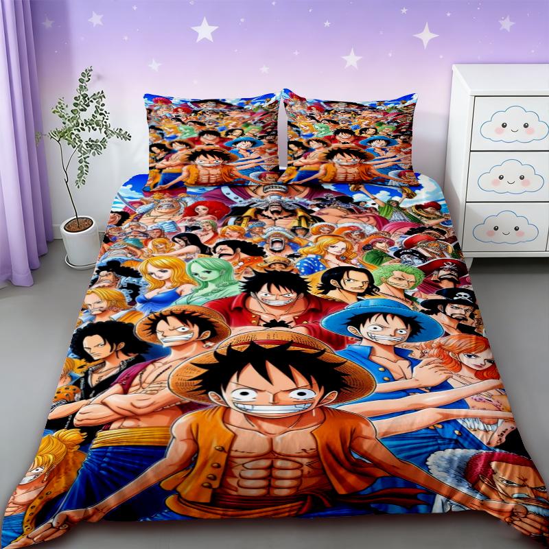 

Kids Boys Anime One Pieces Bedding Set Nika Luffy Gear 5 Quilt Cover Pillowcase Duvet Cover Set Single Queen King Size Boy Gifts 135x200cm