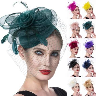 Women Girls Mesh Fascinators Hat Cocktail Party Headband Headpiece Wedding Hat