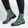 Men Green Leather Boots New British Style High Top Fashion Work Boots Outdoor Street Fashion Chelsea Men Shoes Comfortable Short