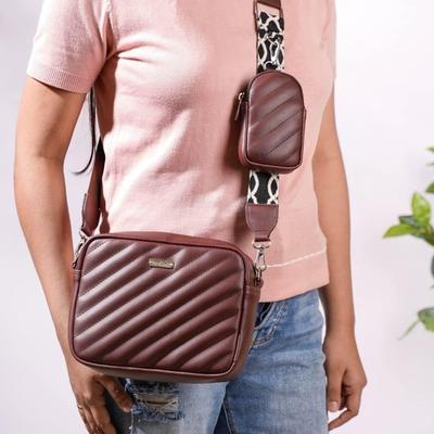 Stylish Handmade Vegan Leather Sling Bag for Women with Coin Pouch | Zip Closure & 1 Inner Pocket | Adjustable & Detachable Straps | Brown